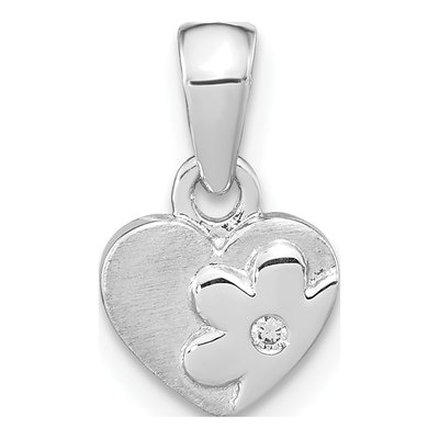 Sterling Silver CZ Girls' Flower Heart Pendant