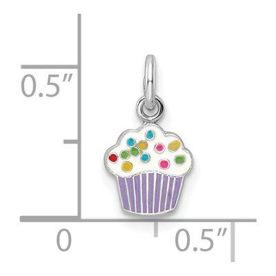 Sterling Silver Girl's Enamel Cupcake Pendant – view 4
