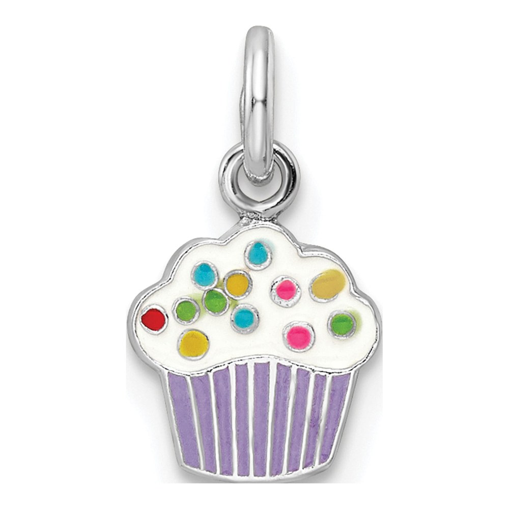 Sterling Silver Girl's Enamel Cupcake Pendant