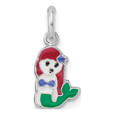 Sterling Silver Girl's Enamel Mermaid Pendant