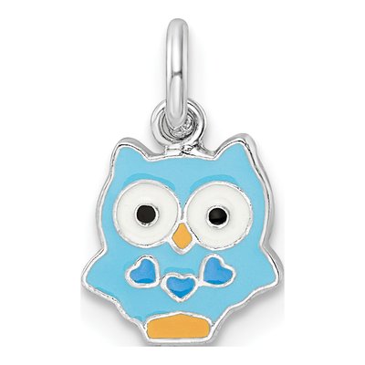 Sterling Silver Multi-Color Enameled Owl Children's Pendant