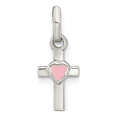 Sterling Silver Girl's Cross Pink Enamel Pendant