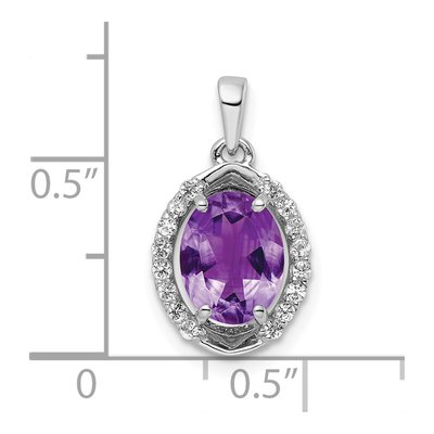 Sterling Silver Amethyst & White Topaz Oval Pendant – view 4