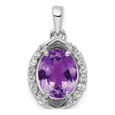 Sterling Silver Amethyst & White Topaz Oval Pendant