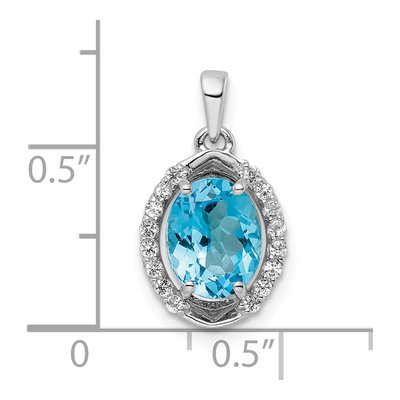 Sterling Silver Swiss Blue Topaz & White Topaz Oval Pendant – view 4
