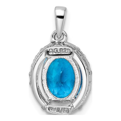 Sterling Silver Swiss Blue Topaz & White Topaz Oval Pendant – view 5