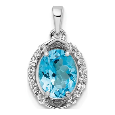 Sterling Silver Swiss Blue Topaz & White Topaz Oval Pendant