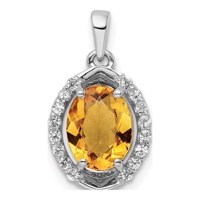 Sterling Silver Citrine & White Topaz Oval 1.86t.w Pendant