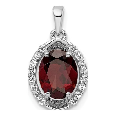 Sterling Silver Garnet & White Topaz Oval Pendant