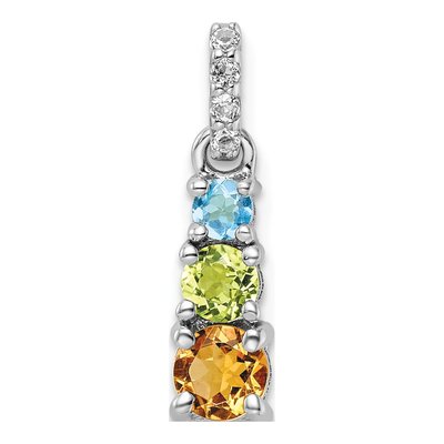 Sterling Silver Swiss Blue Topaz & Peridot Multi-Gemstone 3-Stone Pendant