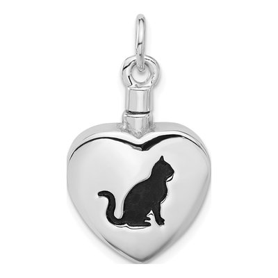 Sterling Silver Cat Ash Holder Heart Pendant