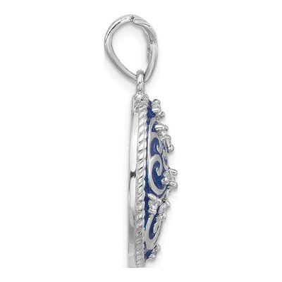Sterling Silver CZ Enamel Swirl Oval Pendant – view 2