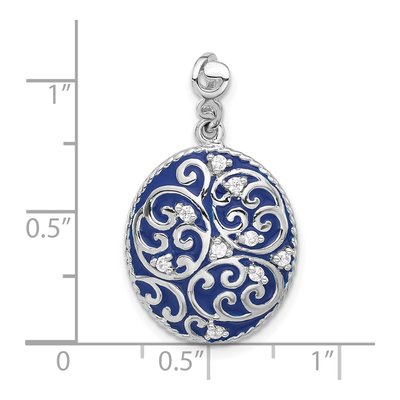 Sterling Silver CZ Enamel Swirl Oval Pendant – view 4