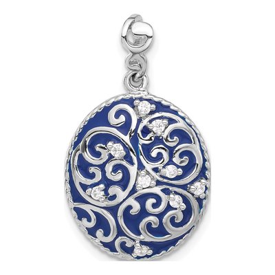 Sterling Silver CZ Enamel Swirl Oval Pendant