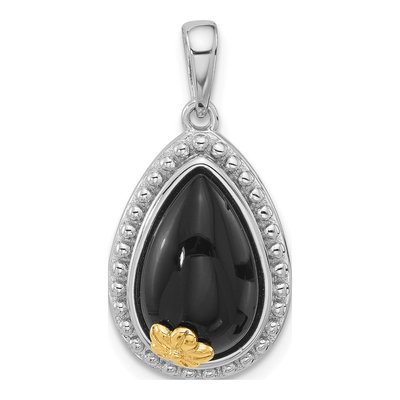 Sterling Silver & 14K Gold Onyx Teardrop Pendant