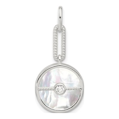 Sterling Silver Lab-Created Mother of Pearl & CZ E-Coated Pendant
