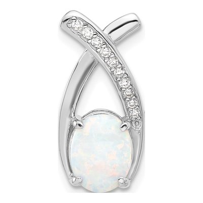 Sterling Silver Lab-Created Opal & CZ Slide Pendant