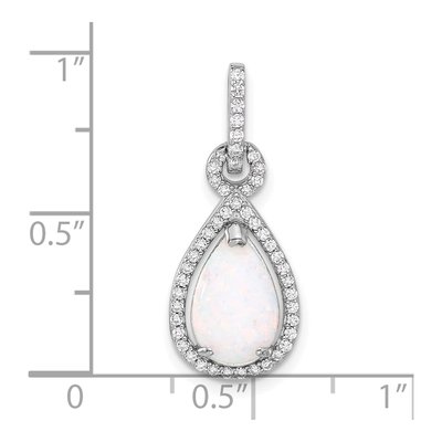 Sterling Silver Lab-Created Opal & CZ Teardrop Pendant – view 4