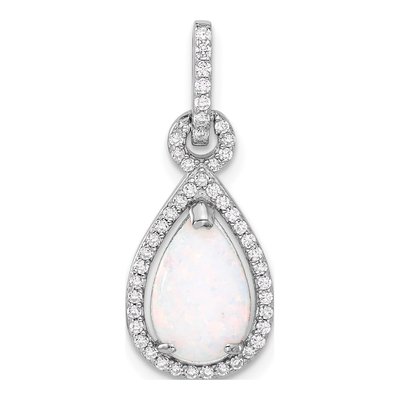 Sterling Silver Lab-Created Opal & CZ Teardrop Pendant