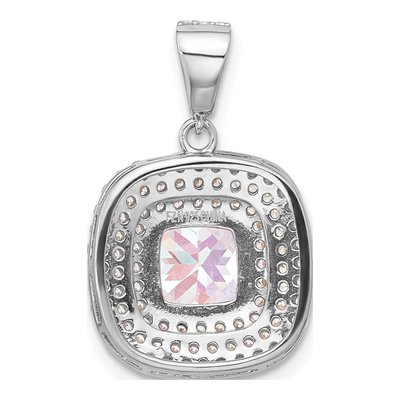 Sterling Silver CZ Square Halo Pendant – view 3