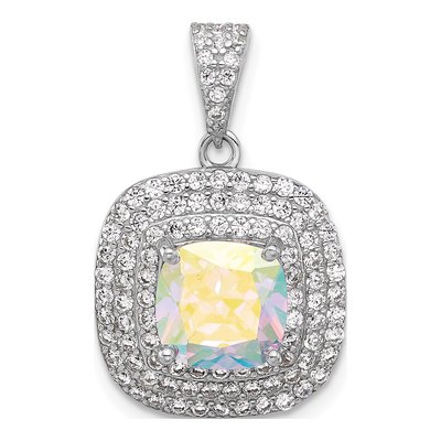 Sterling Silver CZ Square Halo Pendant