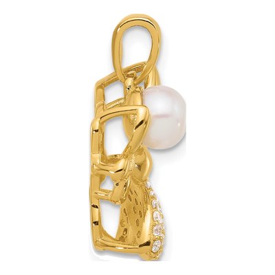 Gold-Plated Sterling Silver Freshwater Cultured Pearl & CZ Butterfly Pendant – view 2
