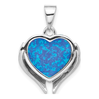 Sterling Silver Lab-Created Opal Heart Wings Pendant – view 4