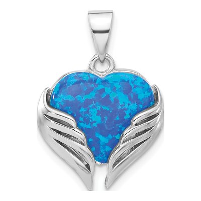 Sterling Silver Lab-Created Opal Heart Wings Pendant