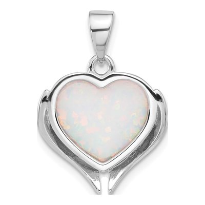 Sterling Silver Lab-Created Opal Heart Wings Pendant – view 4