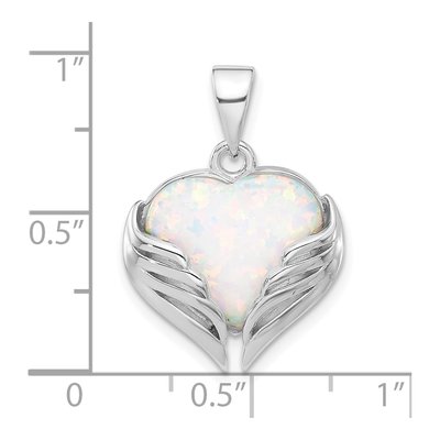 Sterling Silver Lab-Created Opal Heart Wings Pendant – view 5
