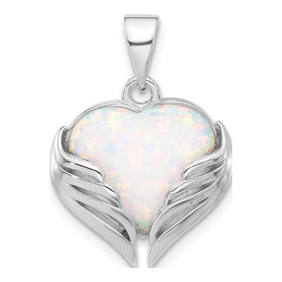 Sterling Silver Lab-Created Opal Heart Wings Pendant