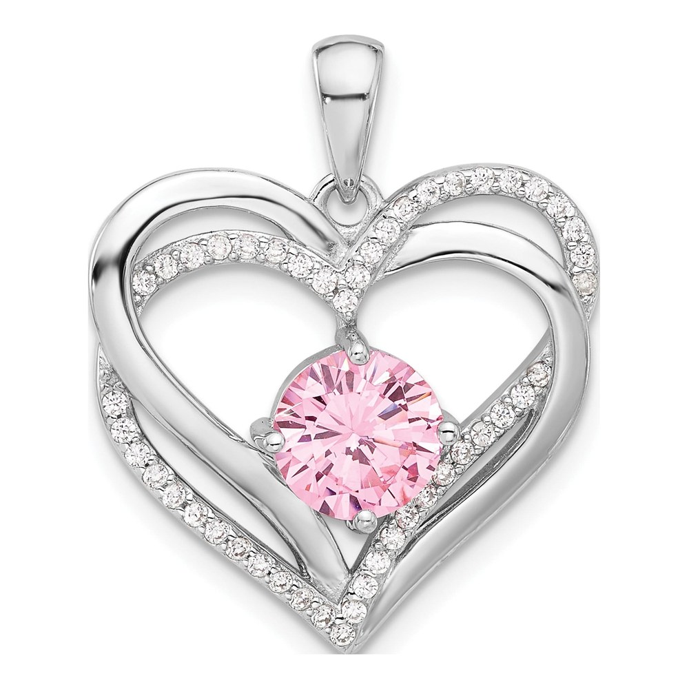 Sterling Silver CZ Double Heart Pendant