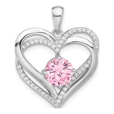 Sterling Silver CZ Double Heart Pendant