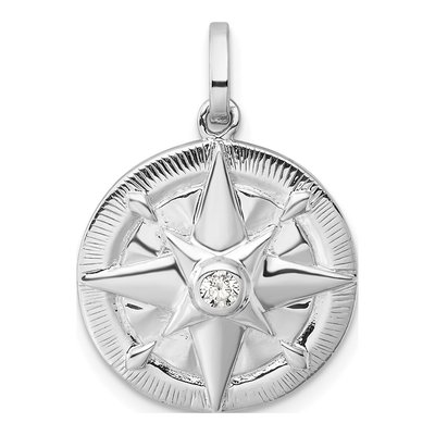 Sterling Silver CZ Compass Pendant