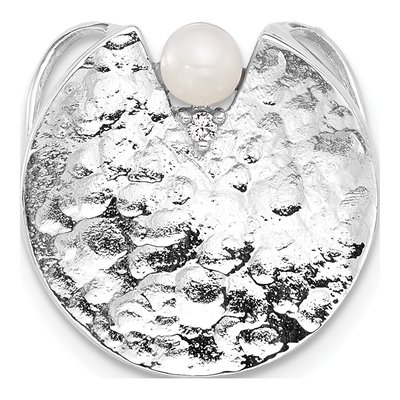 Sterling Silver Freshwater Cultured Pearl Hammered Slide Pendant
