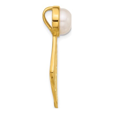 Gold-Plated Sterling Silver Freshwater Cultured Pearl Hammered Pendant – view 2