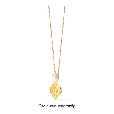 Gold-Plated Sterling Silver Freshwater Cultured Pearl Hammered Pendant – view 5