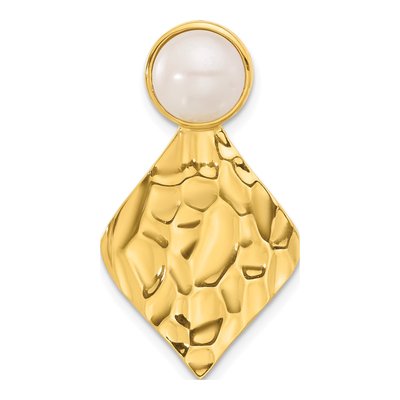 Gold-Plated Sterling Silver Freshwater Cultured Pearl Hammered Pendant