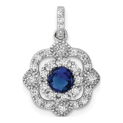 Sterling Silver CZ Glass Vintage Pendant