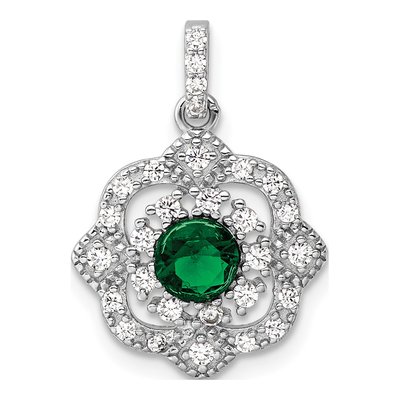 Sterling Silver CZ Glass Vintage Pendant