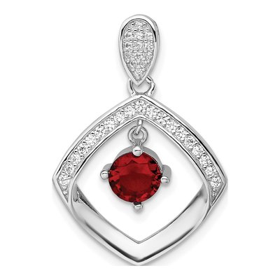 Sterling Silver CZ Glass Square Pendant