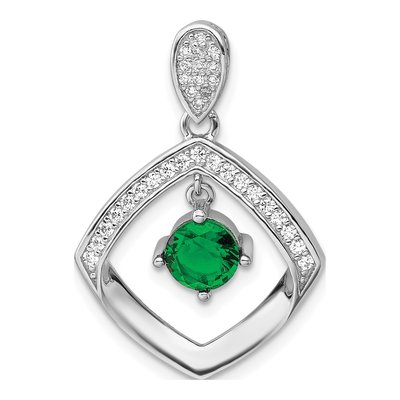 Sterling Silver CZ Rh-Pltd Glass Clear Fancy Square Pendant