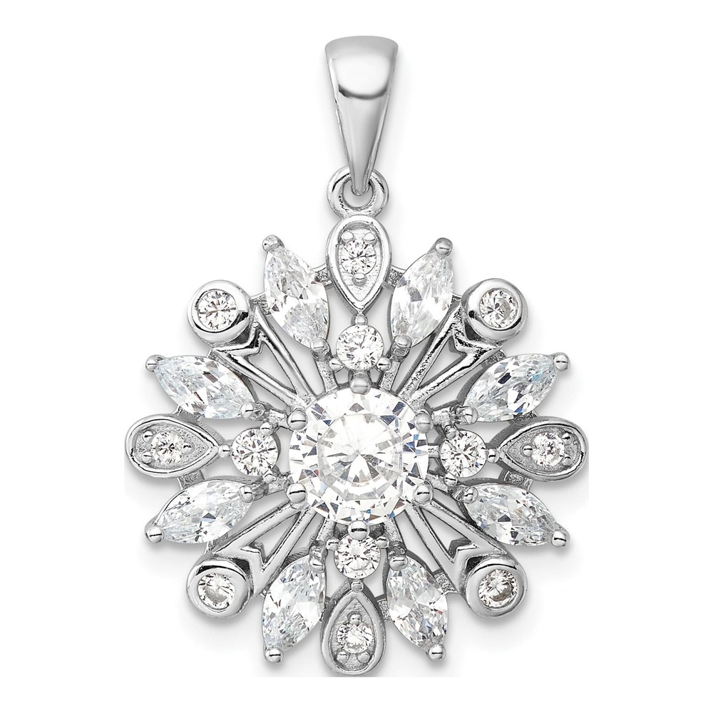 Sterling Silver CZ Floral Pendant