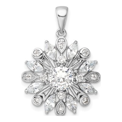 Sterling Silver CZ Floral Pendant