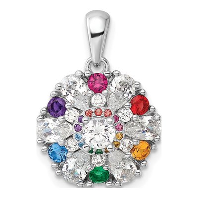 Sterling Silver Crystal & CZ Rainbow Floral Pendant