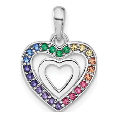 Sterling Silver Crystal Girls' Rainbow Heart Pendant
