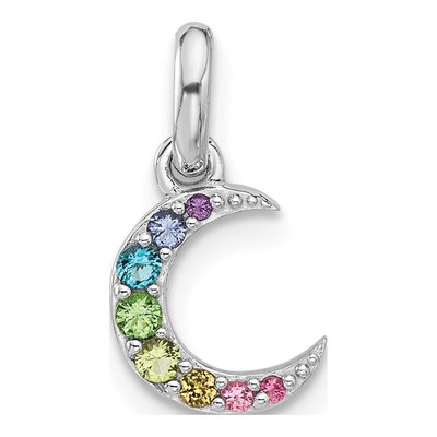 Sterling Silver Crystal Girls' Rainbow Moon Pendant