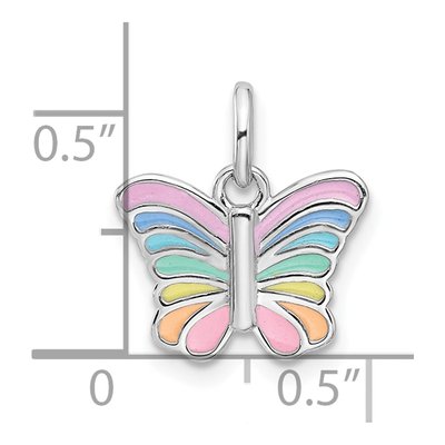 Sterling Silver Girls' Enamel Butterfly Pendant – view 5