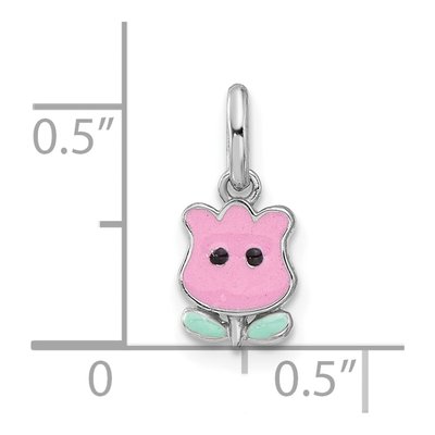 Sterling Silver Girls' Pink Green Tulip Pendant – view 5