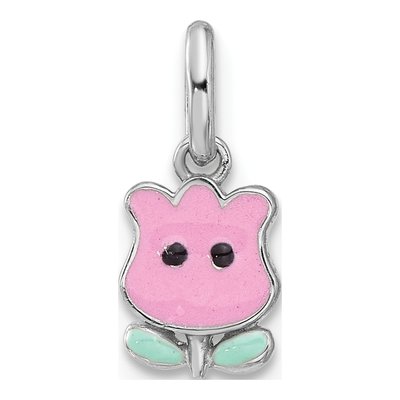 Sterling Silver Girls' Pink Green Tulip Pendant